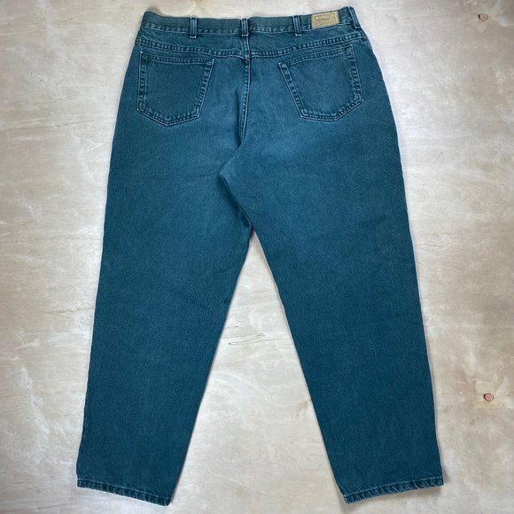 Vintage L.L. Bean Men’s 34 x 30 Green Wash Straight Leg Denim Jeans 90's - Picture 4 of 11